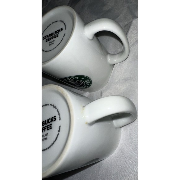 STARBUCKS 2007 Coffee Mug 8-ounce Green MERMAID Logo White Collectible Set of 2 - Picture 9 of 12